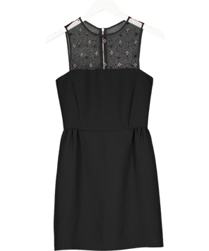 MAJE Black Embellished Mesh Neckline Crepe Fit & Flare Mini Dress Sz1 UK 8
