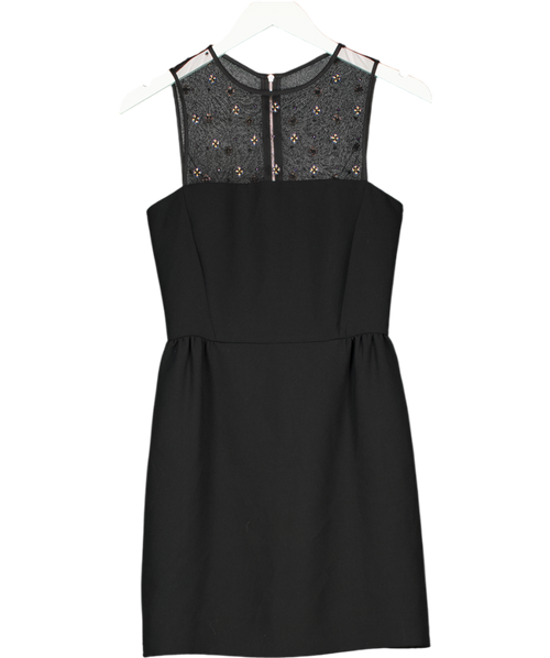 MAJE Black Embellished Mesh Neckline Crepe Fit & Flare Mini Dress Sz1 UK 8