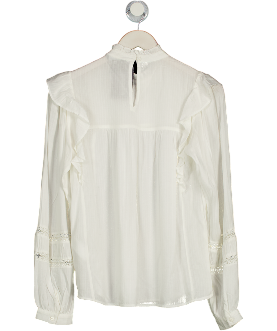 New Look Cream Pintuck Detail Lace Inset Blouse UK 8