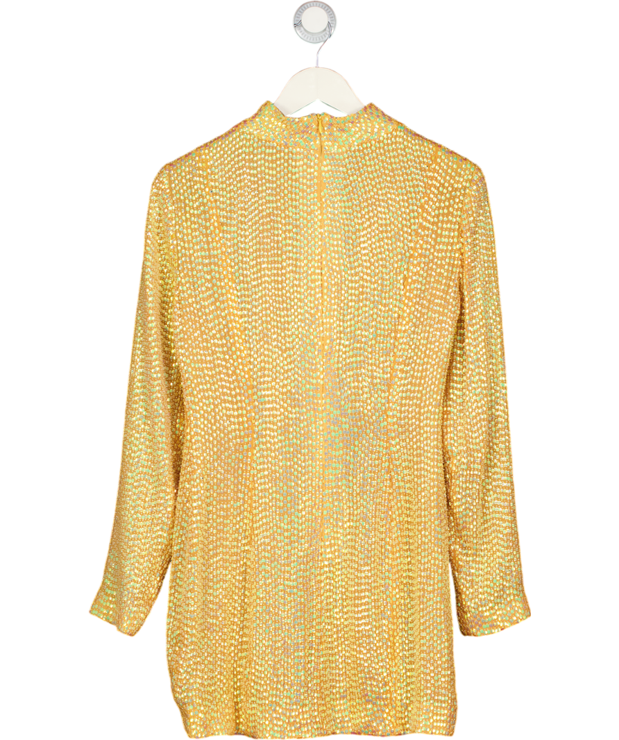 ZEYNEP ARCAY Yellow Ruched Embellished Silk-chiffon Mini Dress UK 8