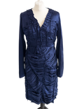 Burberry Navy Blue Silk Ruffle Dress UK 14