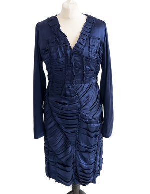 Burberry Navy Blue Silk Ruffle Dress UK 14