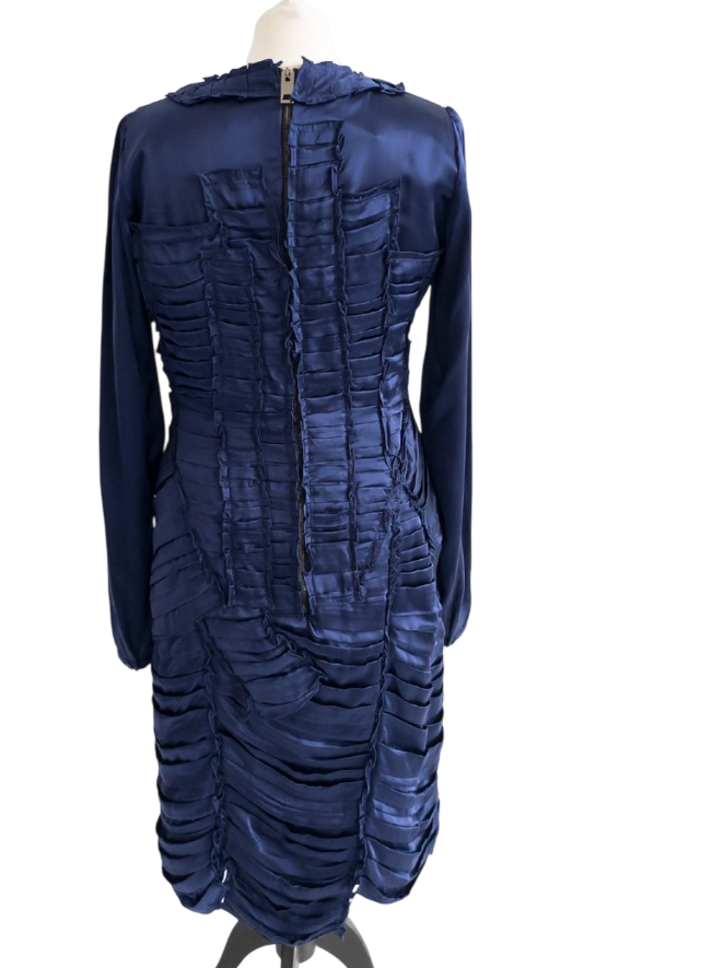 Burberry Navy Blue Silk Ruffle Dress UK 14