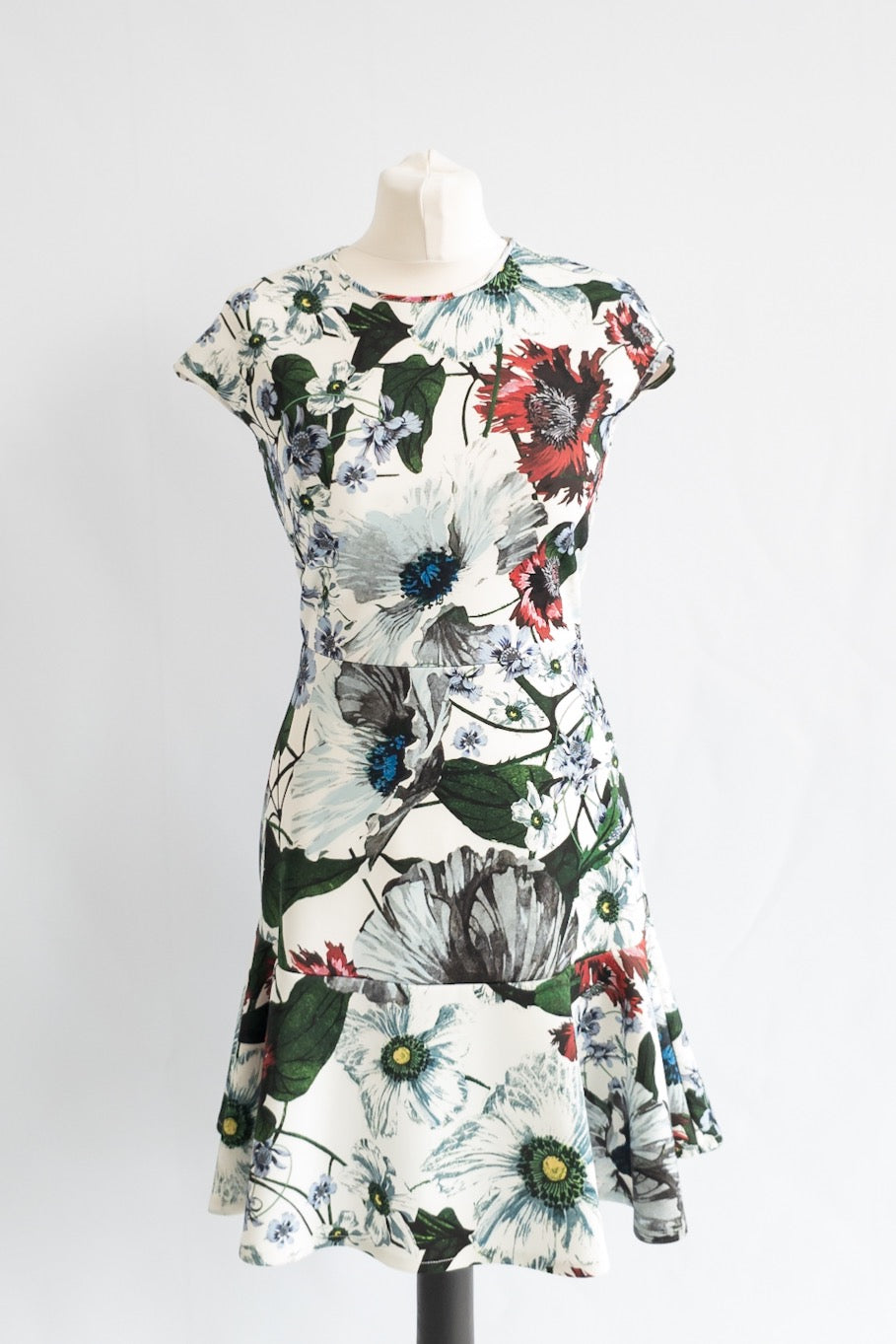 Erdem White Floral Darlina Yuki Garden Neoprene Jersey Dress  UK 10