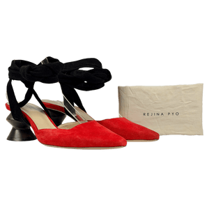 REJINA PYO Barbara Zigzag Heel Pump In Red Suede UK 6 EU 39