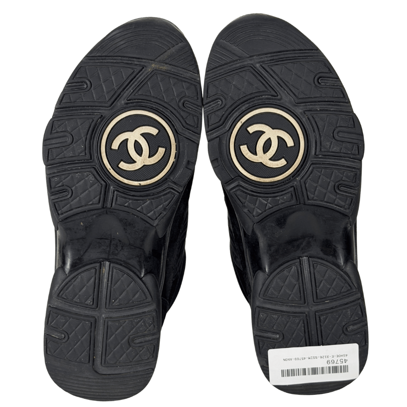 CHANEL Black Suede And Nylon CC Logo Low Top Trainers UK 5 EU 38 👠