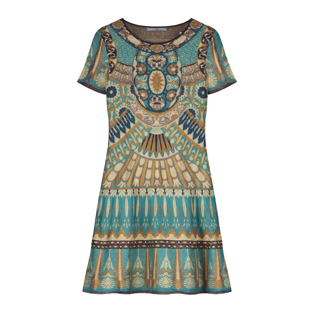 Alberta Ferretti Green A-line Printed Knit Mini Dress UK 8