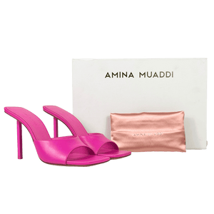 AMINA MUADDI 100% Lambskin Leather 95 Mule Sandals In Lotus Pink UK 4 EU 37