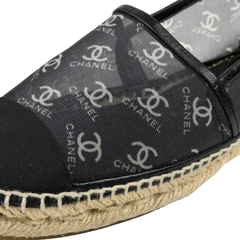 CHANEL Black Coco Mark Mesh All Over CC Logo Espadrilles UK 5 EU 38