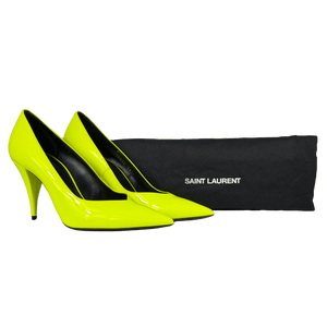 SAINT LAURENT Kiki Décolleté 85mm Heels In Yellow Fluo Patent Leather UK 5 EU 38