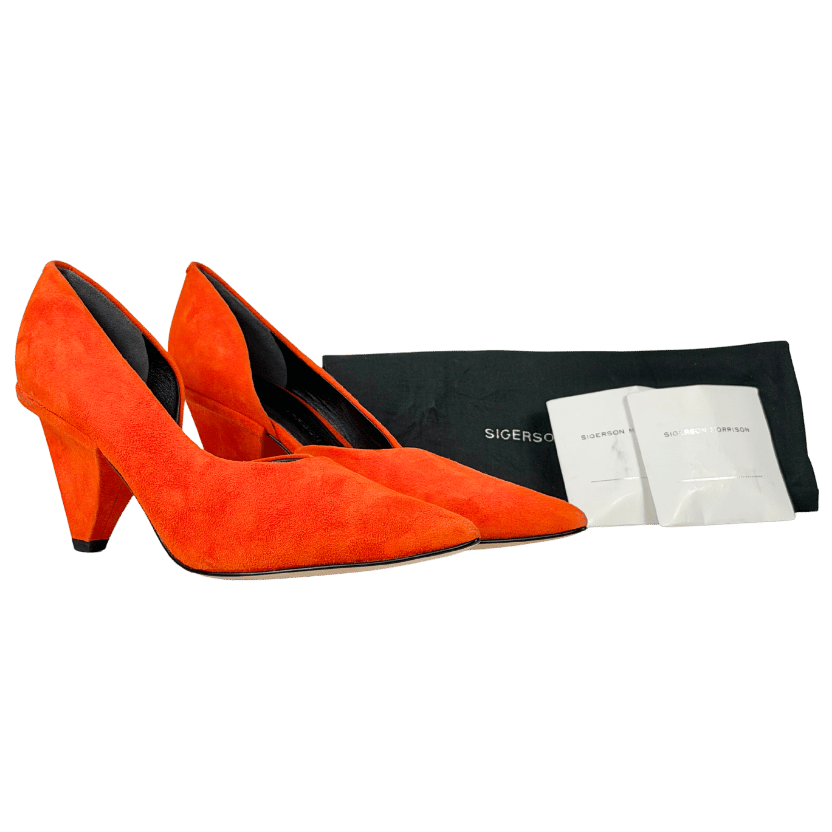 SIGERSON MORRISON Orange Flame Oranfe Suede Leather D'orsay Heels UK 5 EU 38 👠