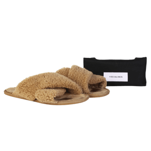 Yves Solomon Nude Crossover-strap Shearling Slippers UK 5 EU 38