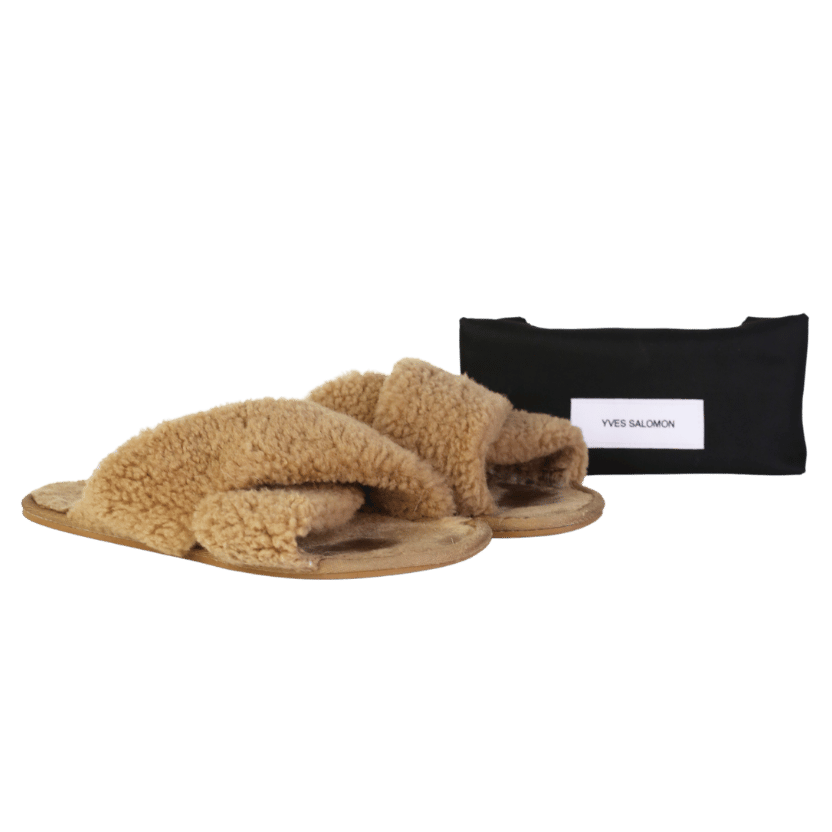 Yves Solomon Nude Crossover-strap Shearling Slippers UK 5 EU 38 👠