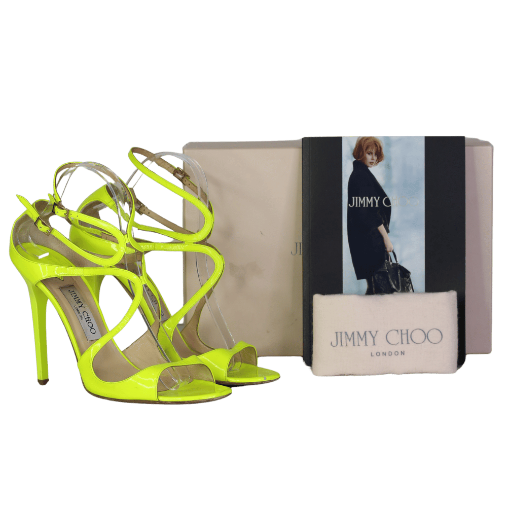Jimmy Choo Lance Neon Patent Yellow Heels UK 7 EU 40 👠
