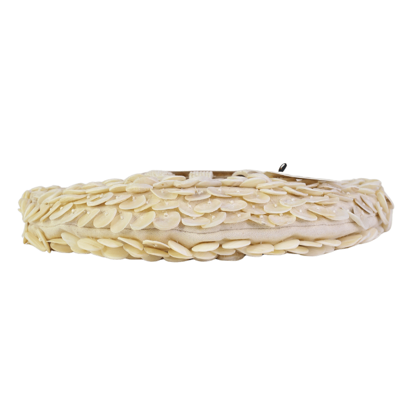 ZARA Cream Crteam Shell Embellished Bag With Wooden Handles And Gold Chain Strap One Size