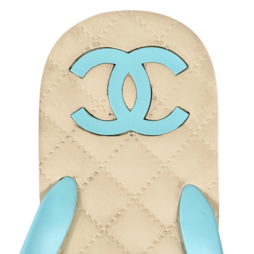 CHANEL Aqua Blue Camelia CC Flip Flops UK 6 EU 39