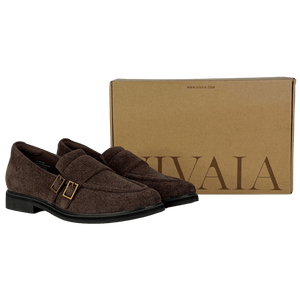 VIVAIA Sustainable Washable Brown Round-toe Velvet Penny Loafers UK 5.5 EU 38.5