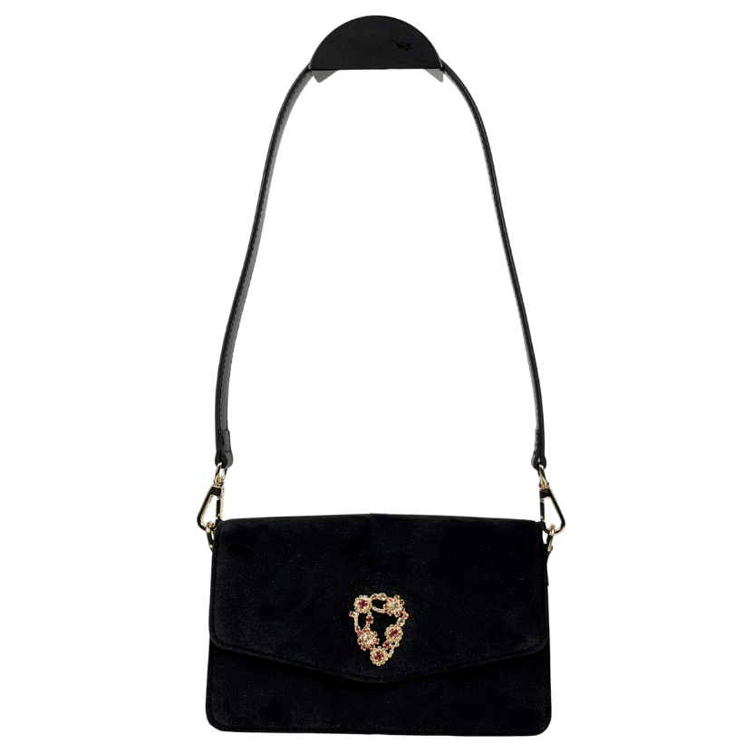 ASPINAL OF LONDON Black Eliza Velvet Embellished Clutch Bag With Strap
