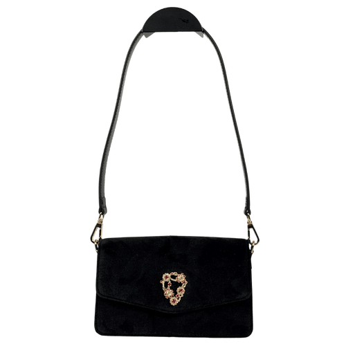 ASPINAL OF LONDON Black Eliza Velvet Embellished Clutch Bag With Strap