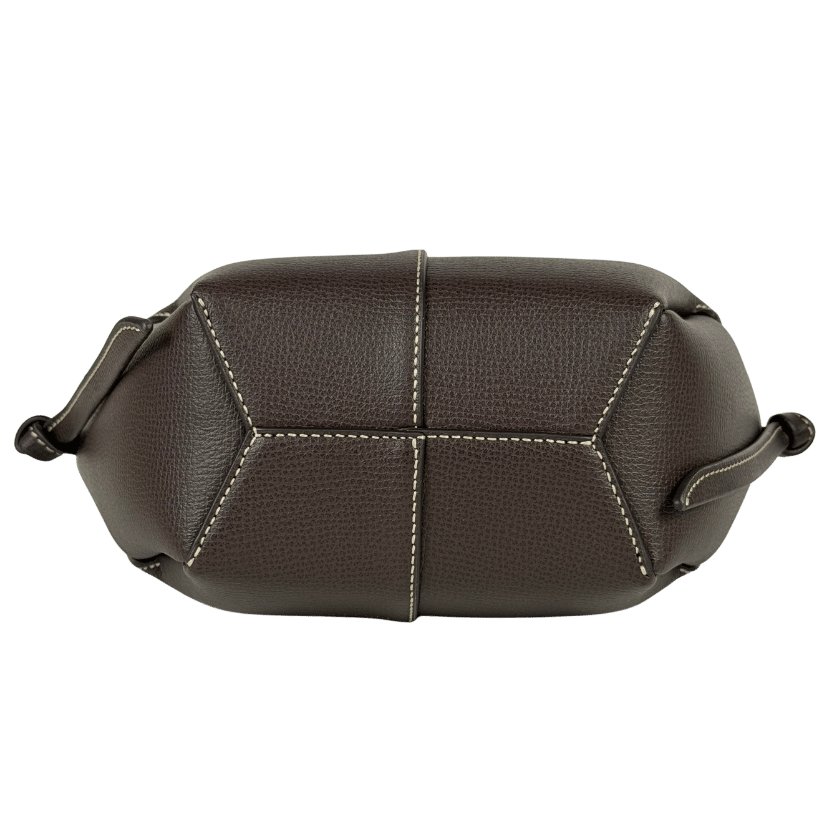 POLENE Dark Brown Textured Leather Cyme Nano Tote With Crossbody Strap