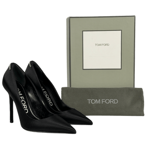 TOM FORD Black Crystal-T Embellished Satin 11cm High Heel Pumps UK 7 EU 40