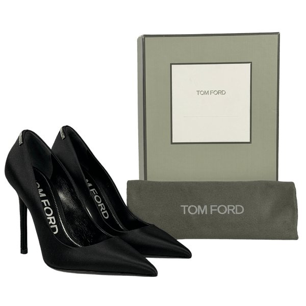 TOM FORD Black Crystal-T Embellished Satin 11cm High Heel Pumps UK 7 EU 40