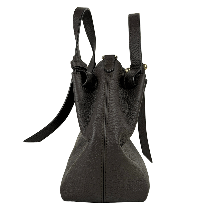 STRATHBERRY Espresso Brown 100% Calf Grain Leather Barra Mini Bag