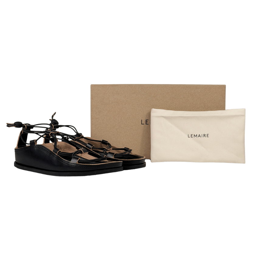 LEMAIRE Black Leather Spartan Almond Toe Footbed Sandals UK 8 EU 41 👠