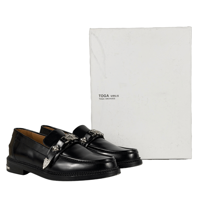 Toga Virlis Ssense Exclusive Black Metal Loafers UK 9 EU 43