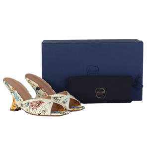 Malone Souliers Perla 85mm Canvas Wedge Sandals In Floral Cream UK 4 EU 37