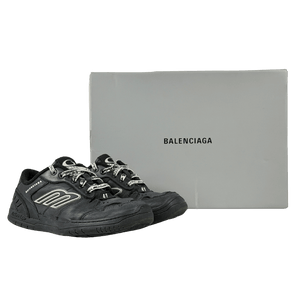 Balenciaga Black Hamptons Logo-appliquéd Distressed Leather Trainers UK 7 EU 41