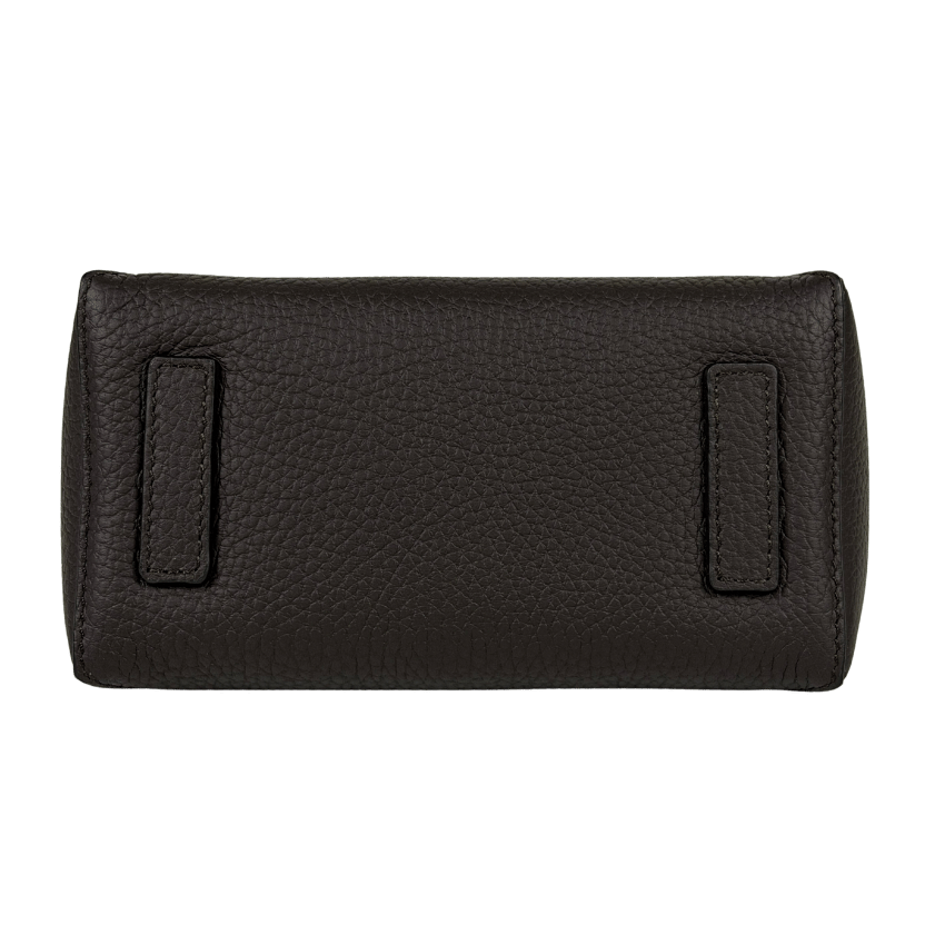 STRATHBERRY Espresso Brown Mosaic Nano Grained Leather Top Handle Bag With Shoulder Strap