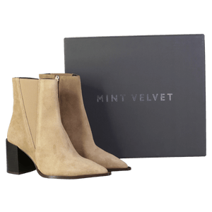 Mint Velvet Beige Noa Neutral Suede Block Heel Boots UK 3 EU 36