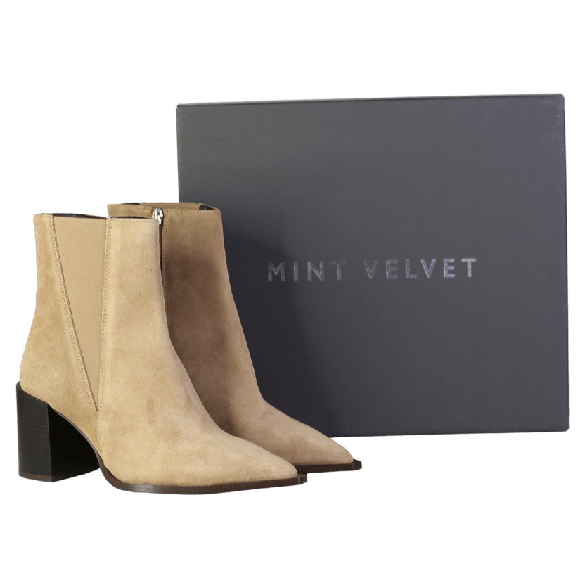 Mint Velvet Beige Noa Neutral Suede Block Heel Boots UK 3 EU 36 👠