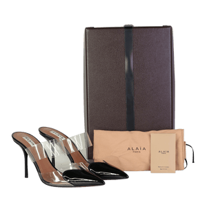 ALAIA Black Patent Leather Le Coeur Mules 90 Heart Mules UK 7 EU 40