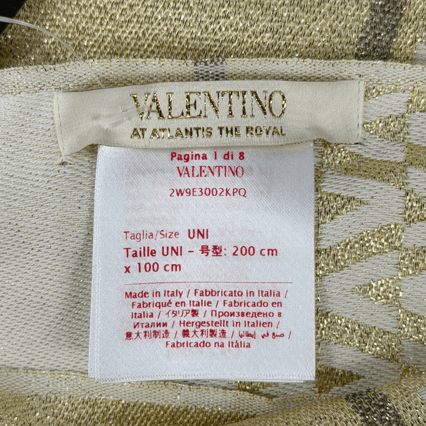 VALENTINO Cream /gold Monogram Lurex Jacquard Fringed Scarf