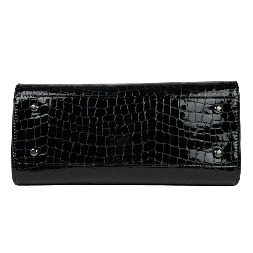 Russell & Bromley Black Patent Croc Leather Tote Bag With Inner Pouch & Crossbody Strap One