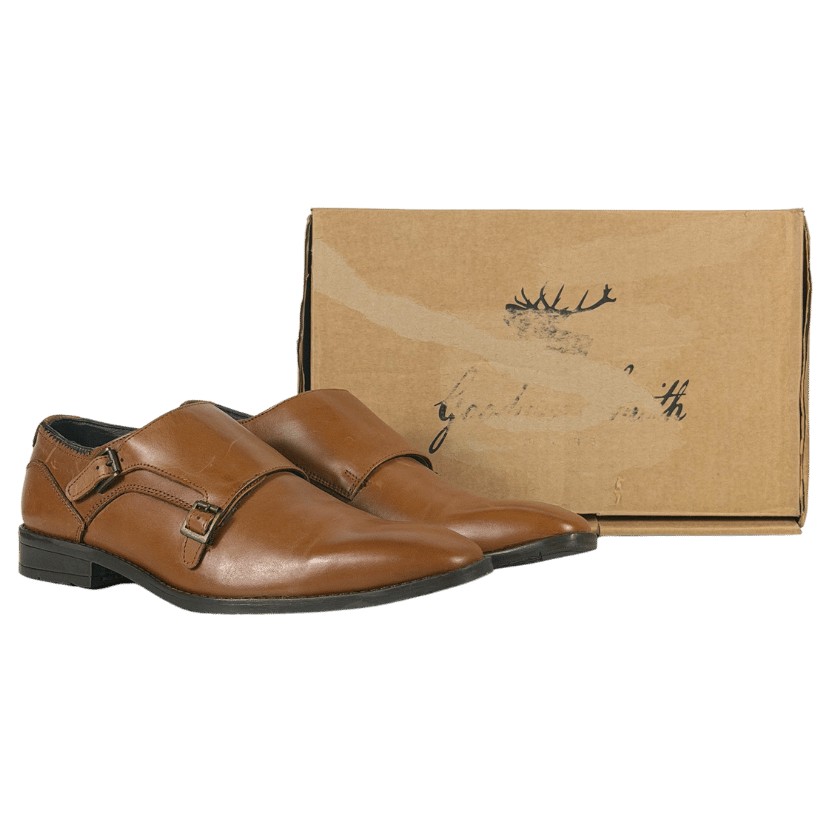 GOODWIN SMITH Brown Tan Leather Monk Strap Shoes UK 10 EU 44