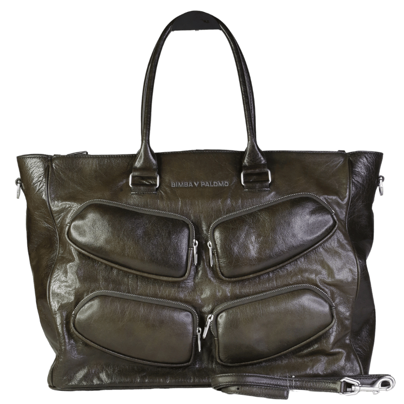 BIMBA Y PALOMO Dark Green Leather Multi Pocket Deail X-large Tote Bag