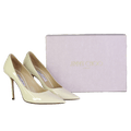 JIMMY CHOO Ivory Cream Love Patent Leather Heels With Silver Logo UK 7 EU 40 👠