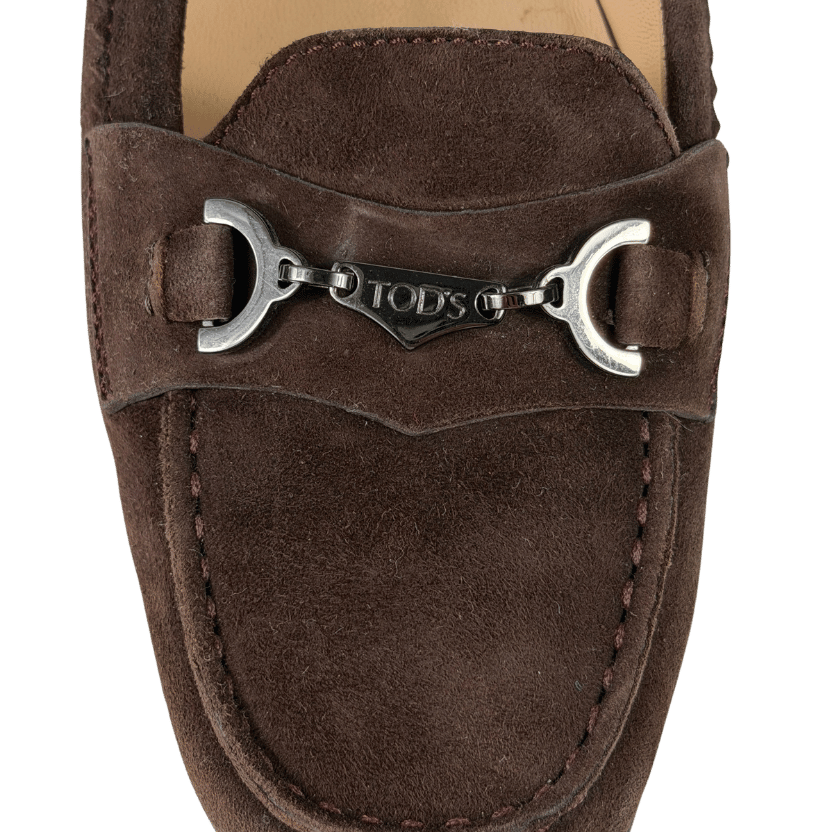 TOD'S Dark Brown Suede Metal Bar Loafers Moccasins Flats UK 7 EU 40
