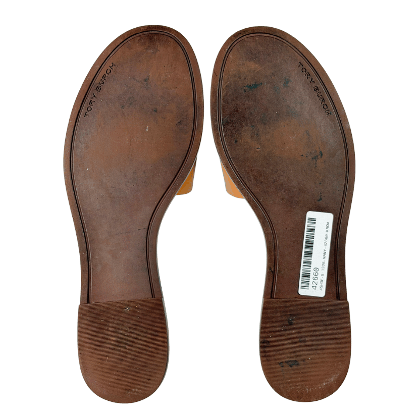 TORY BURCH Ines Flat Leather Slide Sandals Tan Brown Us6m UK 4 EU 37