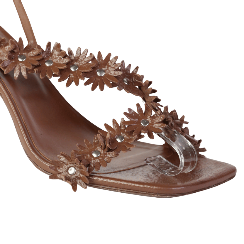 BY FAR Brown Floral Leather Heel UK 4 EU 37 👠