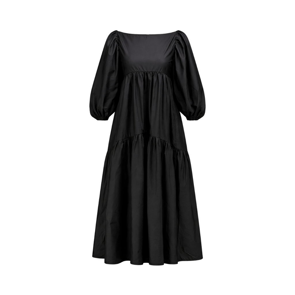 Cecilie Bahnsen Black Helena Balloon-sleeve Organic-cotton Midi Dress UK 10