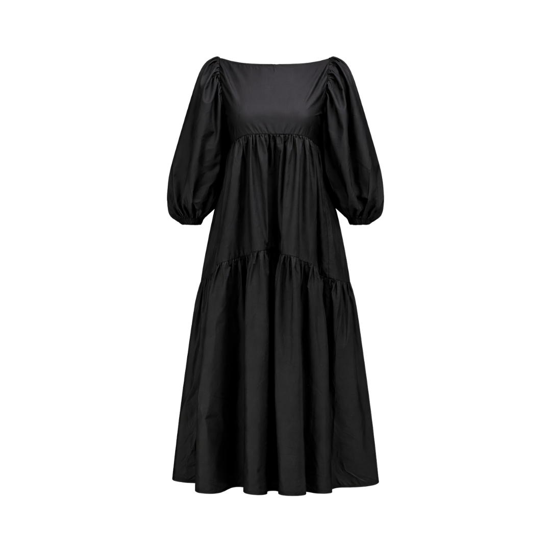 Cecilie Bahnsen Black Helena Balloon-sleeve Organic-cotton Midi Dress UK 10