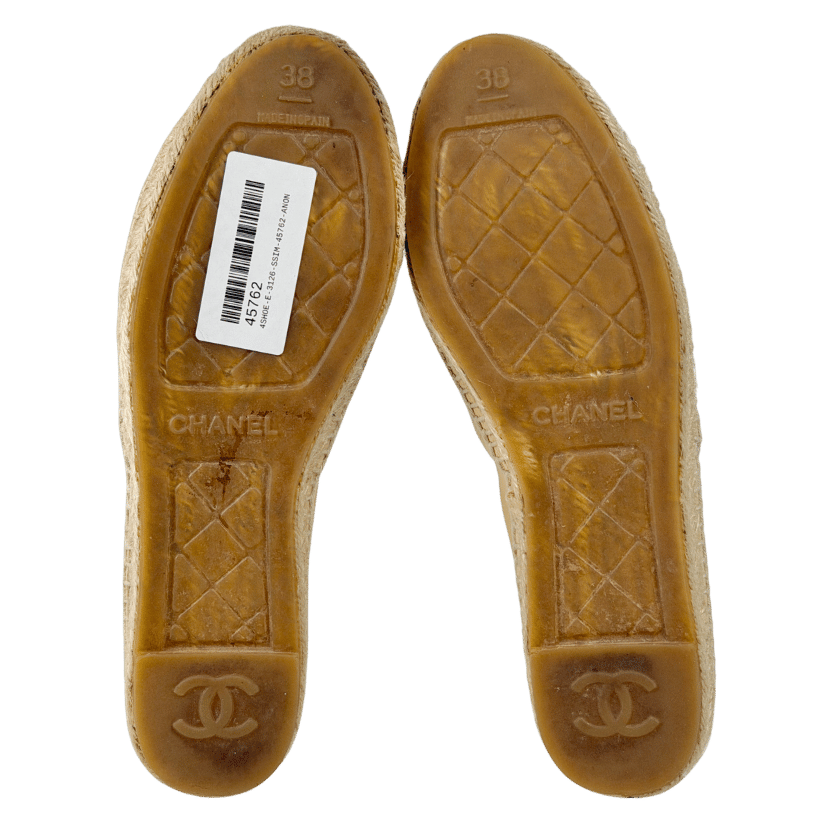 CHANEL Beige Leather Cc Quilted Espadrilles Flats UK 5 EU 38