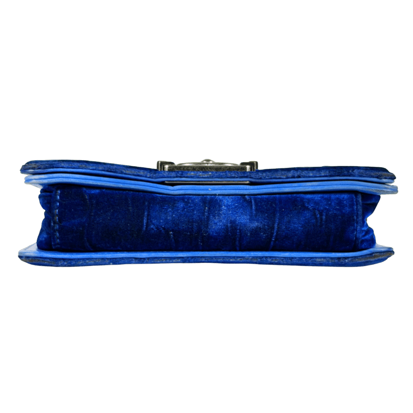 CHANEL Blue Quilted Mini Boy Bag With Antique Silver Hardware
