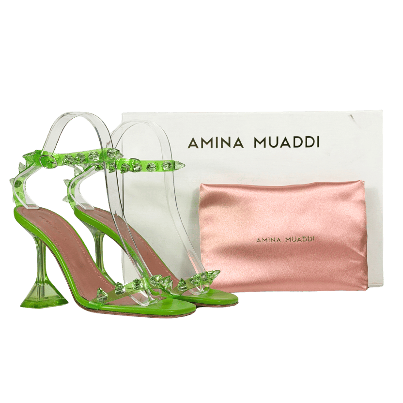 AMINA MUADDI Green Julia Spiked Pvc And Leather Sandals UK 3 EU 36