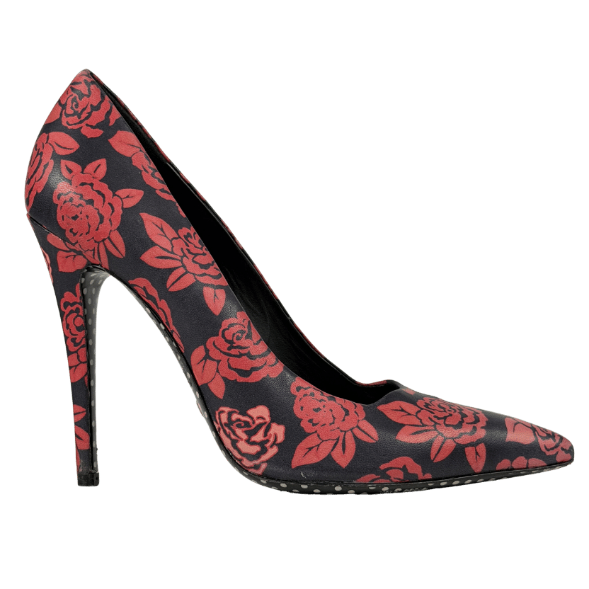 EMANUEL UNGARO Pink And Black Floral Print Pointed-toe Stiletto Shooes UK 7 EU 40