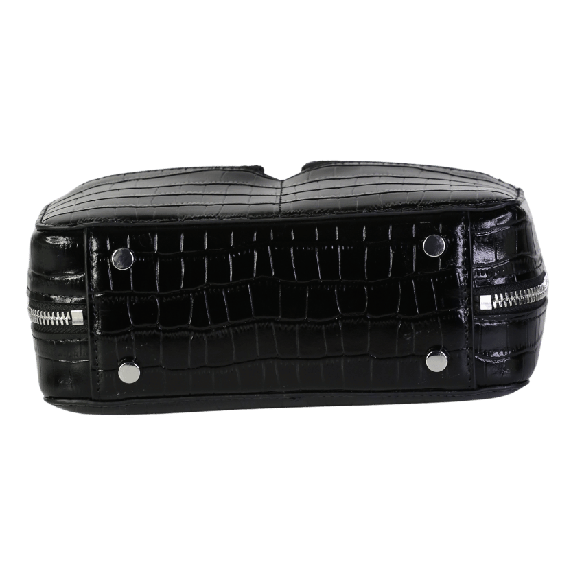 Self-Portrait Black Croc Leather Mini Shoulder Bag